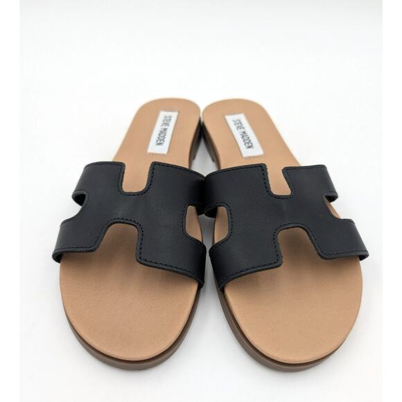 Steve Madden Hoku Slide Sandal Women's Open Toe Leather Black Brown Size US5.5 - Picture 2 of 9